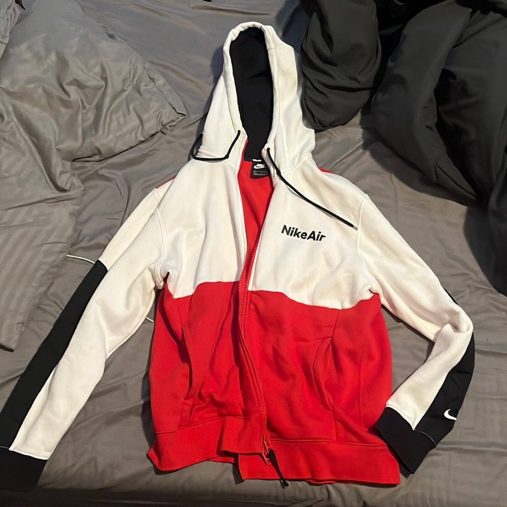 Nike Red White and Black Fleece Zip Up Hoodie